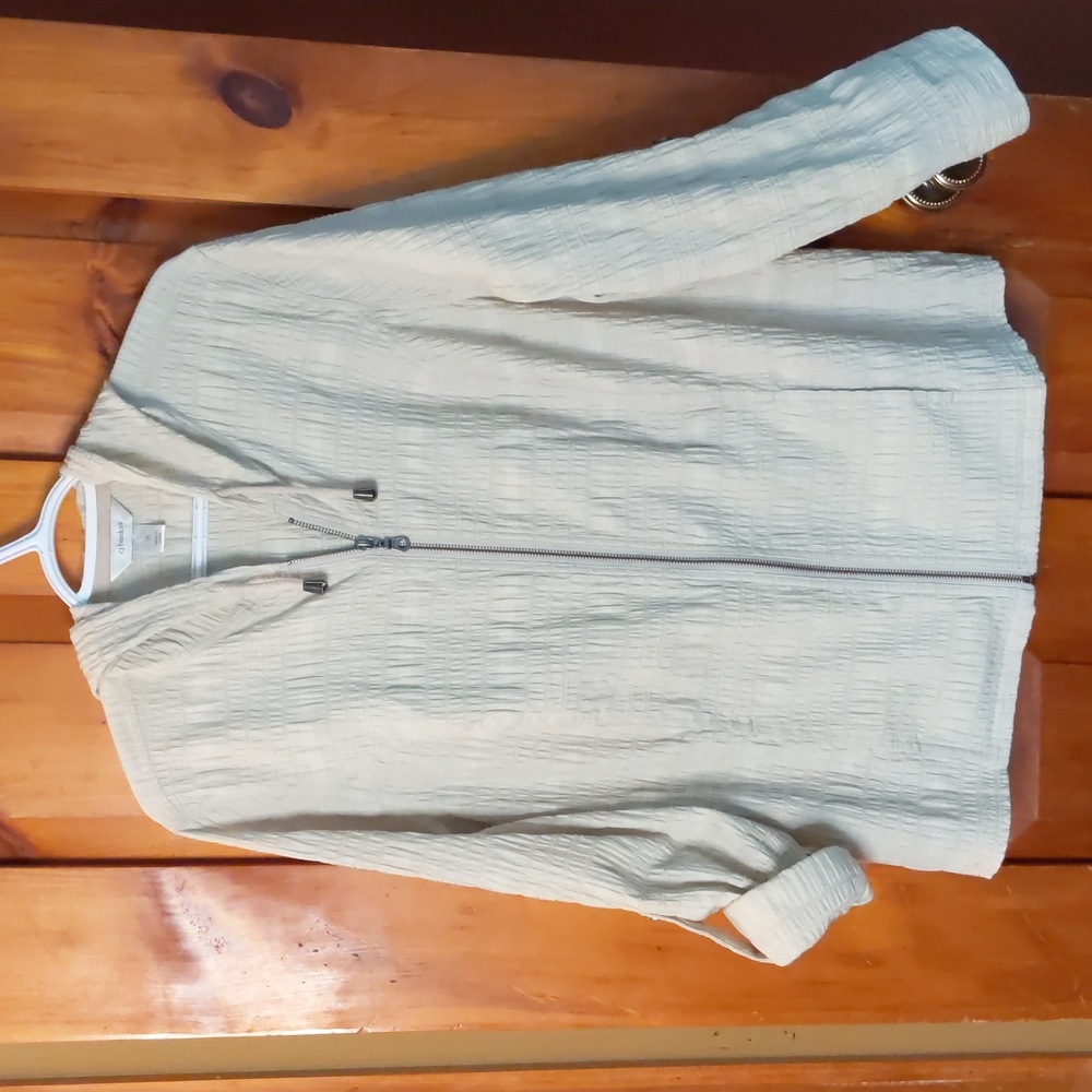 Plus size 1x CJ BANKS seersucker lightweight, zip front, hoodie jacket w/